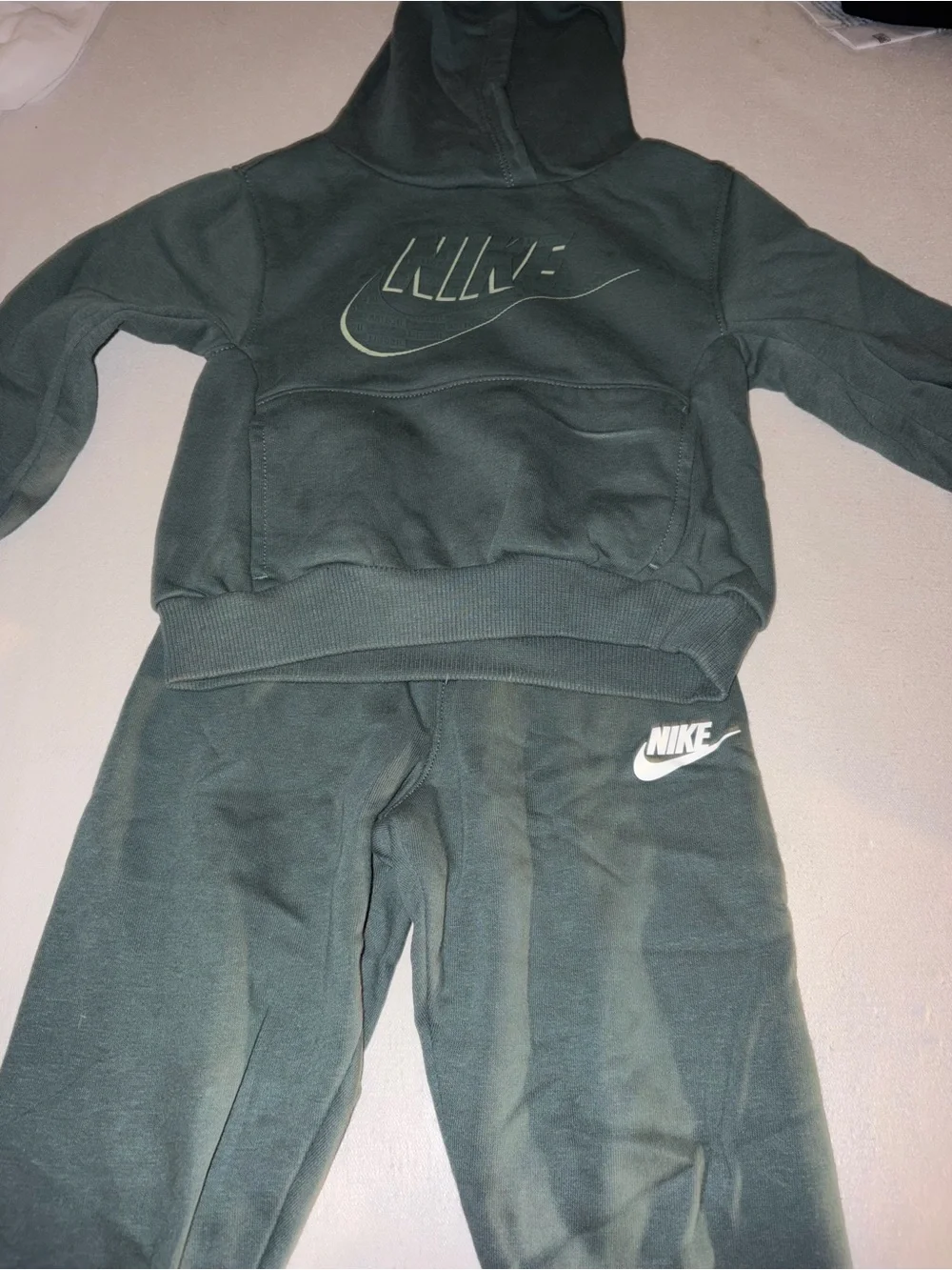 Nike Kids Matching Hoodie & Jogger Set - Light Gray and Dark Green